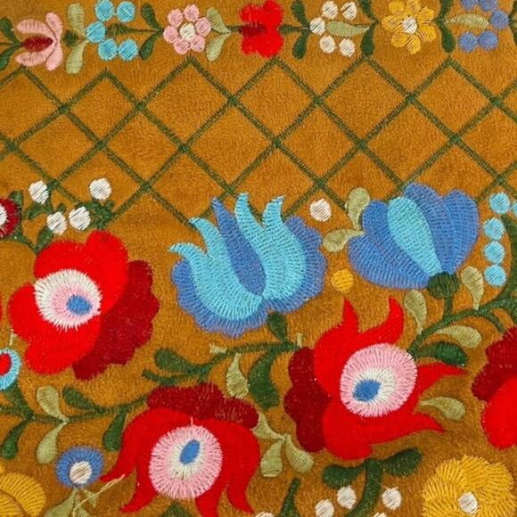 Unbranded Faux Suede Floral Embroidered Mini Handbag Brown Women's Bohemian - Picture 3 of 9